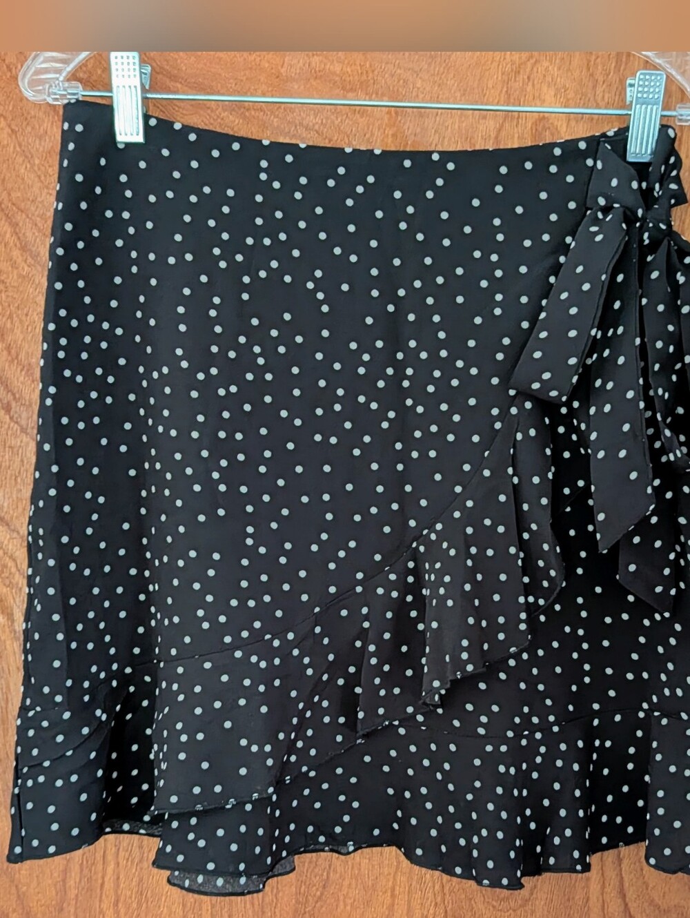 Black Polka Dot Asymmetrical Ruffle Wrap Skirt